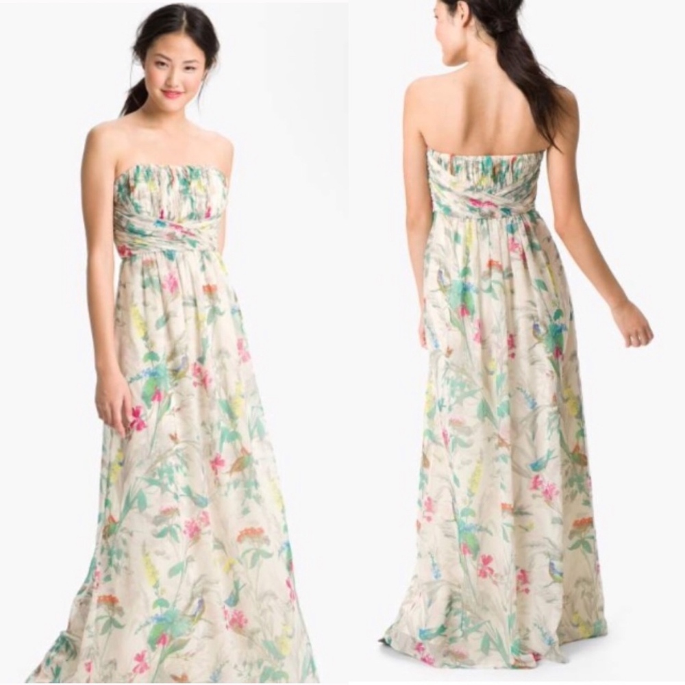 🎈NWT Ted Baker Strapless Printed Maxi Dress/Gown